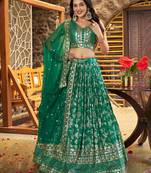 GREEN DOLA SILK SEQUINS ZARI EMBROIDERED LEHENGA CHOLI