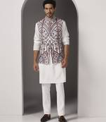 Ivory embroidered crepe kurta set with ivory embroidered jacket