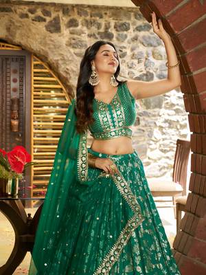 GREEN DOLA SILK SEQUINS ZARI EMBROIDERED LEHENGA CHOLI 3
