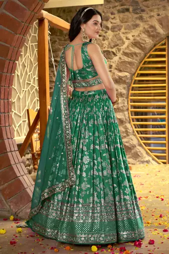 GREEN DOLA SILK SEQUINS ZARI EMBROIDERED LEHENGA CHOLI