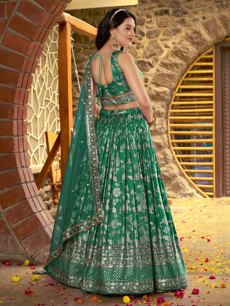 GREEN DOLA SILK SEQUINS ZARI EMBROIDERED LEHENGA CHOLI