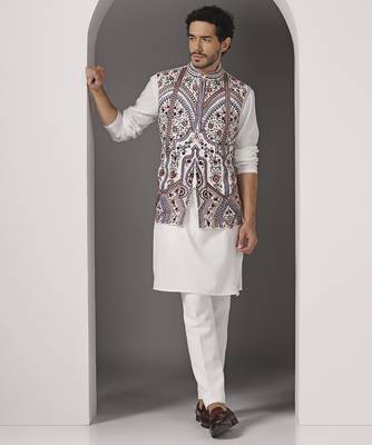 Ivory embroidered crepe kurta set with ivory embroidered jacket 5