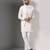 Ivory embroidered crepe kurta set with mirror ivory jacket