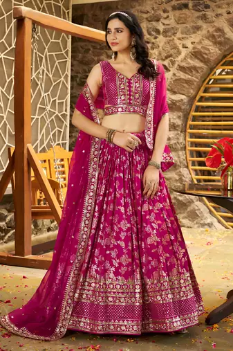 RANI PINK DOLA SILK SEQUINS ZARI EMBROIDERED LEHENGA CHOLI