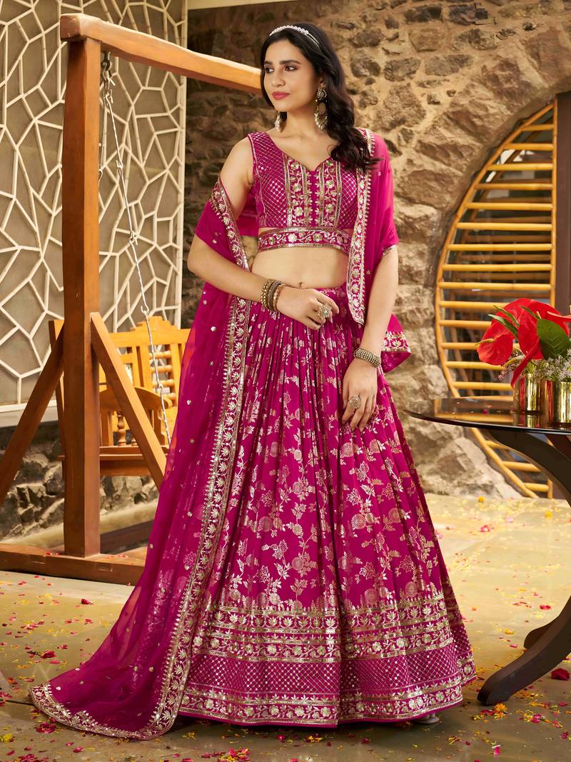 RANI PINK DOLA SILK SEQUINS ZARI EMBROIDERED LEHENGA CHOLI