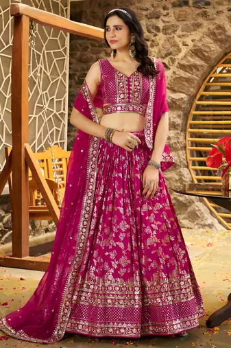 RANI PINK DOLA SILK SEQUINS ZARI EMBROIDERED LEHENGA CHOLI