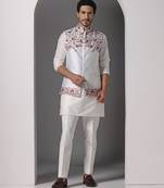 Ivory embroidered silk kurta set with ivory embroidered jacket