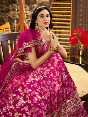 RANI PINK DOLA SILK SEQUINS ZARI EMBROIDERED LEHENGA CHOLI 3