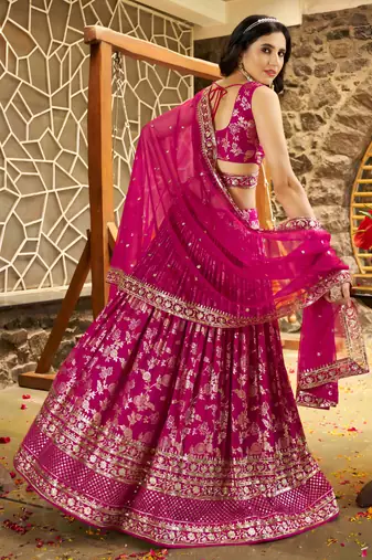 RANI PINK DOLA SILK SEQUINS ZARI EMBROIDERED LEHENGA CHOLI