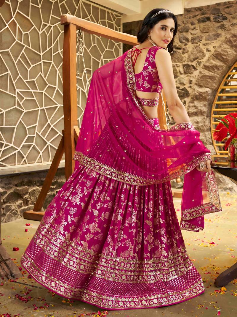 RANI PINK DOLA SILK SEQUINS ZARI EMBROIDERED LEHENGA CHOLI