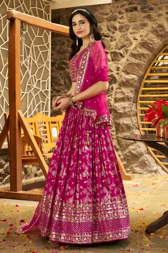 RANI PINK DOLA SILK SEQUINS ZARI EMBROIDERED LEHENGA CHOLI
