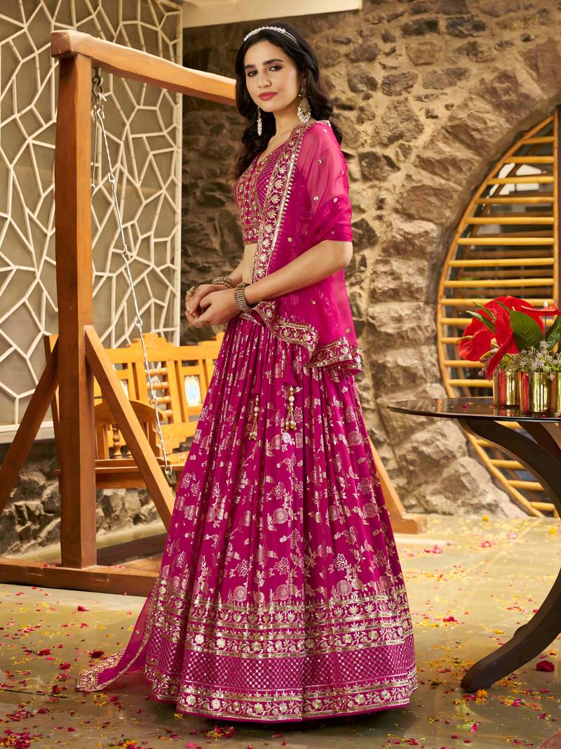 RANI PINK DOLA SILK SEQUINS ZARI EMBROIDERED LEHENGA CHOLI