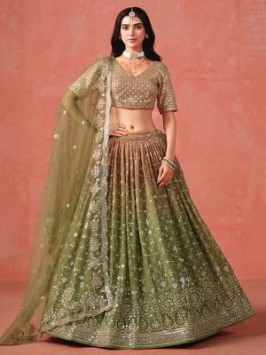 MEHENDI GEORGETTE SEQUINS ZARI EMBROIDERED LEHENGA CHOLI 1