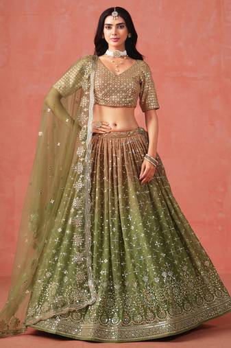 MEHENDI GEORGETTE SEQUINS ZARI EMBROIDERED LEHENGA CHOLI