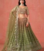 MEHENDI GEORGETTE SEQUINS ZARI EMBROIDERED LEHENGA CHOLI