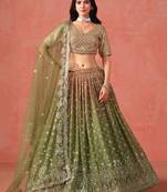 MEHENDI GEORGETTE SEQUINS ZARI EMBROIDERED LEHENGA CHOLI