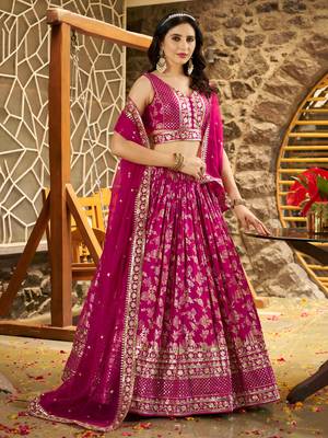 RANI PINK DOLA SILK SEQUINS ZARI EMBROIDERED LEHENGA CHOLI 6