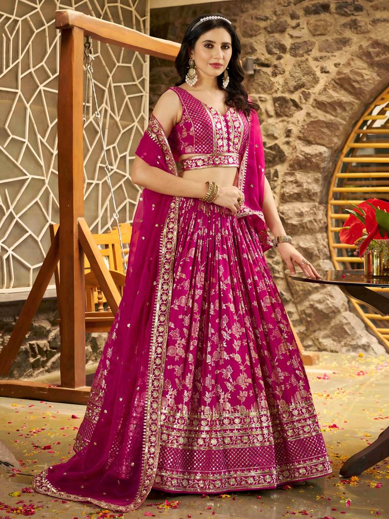 RANI PINK DOLA SILK SEQUINS ZARI EMBROIDERED LEHENGA CHOLI