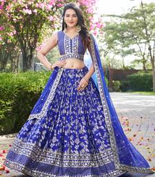 ROYAL BLUE DOLA SILK SEQUINS ZARI EMBROIDERED LEHENGA CHOLI