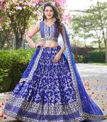 ROYAL BLUE DOLA SILK SEQUINS ZARI EMBROIDERED LEHENGA CHOLI