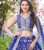 ROYAL BLUE DOLA SILK SEQUINS ZARI EMBROIDERED LEHENGA CHOLI