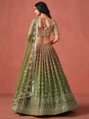 MEHENDI GEORGETTE SEQUINS ZARI EMBROIDERED LEHENGA CHOLI 5