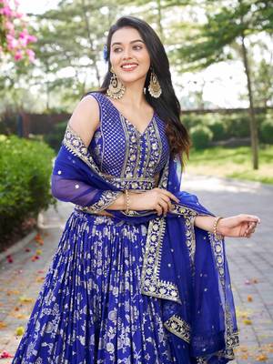 ROYAL BLUE DOLA SILK SEQUINS ZARI EMBROIDERED LEHENGA CHOLI 3