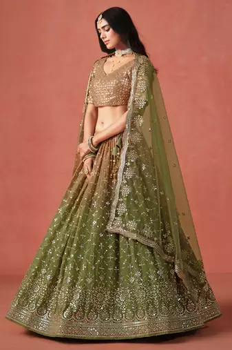 MEHENDI GEORGETTE SEQUINS ZARI EMBROIDERED LEHENGA CHOLI