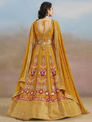YELLOW GEORGETTE SEQUINS THREAD ZARI EMBROIDERED LEHENGA CHOLI 5