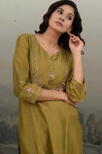 Mehndi green mehrab suit set