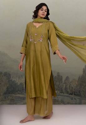 Mehndi green mehrab suit set 3