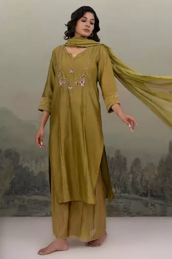 Mehndi green mehrab suit set