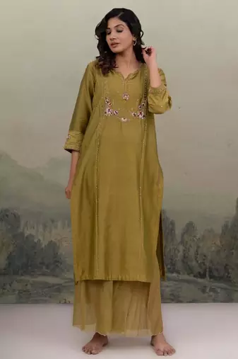 Mehndi green mehrab suit set
