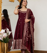 MAROON VICHITRA silk blend embroidered ANARKALI SUIT SET 