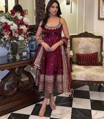 MAROON VICHITRA SILK EMBROIDERY PARTY WEAR ANARKALI SUIT SET 