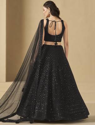 BLACK GEORGETTE SEQUINS THREAD EMBROIDERED LEHENGA CHOLI 4
