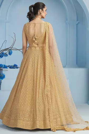 BEIGE GEORGETTE SEQUINS THREAD EMBROIDERED LEHENGA CHOLI