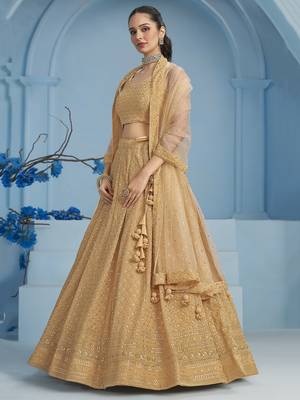 BEIGE GEORGETTE SEQUINS THREAD EMBROIDERED LEHENGA CHOLI 5