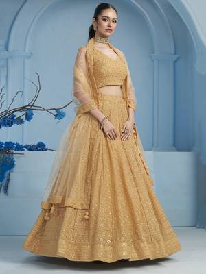 BEIGE GEORGETTE SEQUINS THREAD EMBROIDERED LEHENGA CHOLI 6