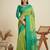 Light green silk blend saree with temple border and striped pallu