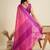 Pink handcrafted temple zari border silk blend saree 
