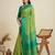 Light green silk blend saree with temple border and striped pallu