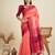 Peach  temple design silk blend saree with striped pallu and blouse