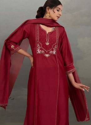 Magenta pink mehrab suit set 2