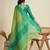 Light green silk blend saree with temple border and striped pallu