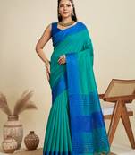 Rama silk blend saree with thread woven pallu and matching blouse