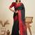 Black silk blend saree with temple border and striped thread pallu