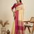 Beige silk blend saree with contrast red temple border