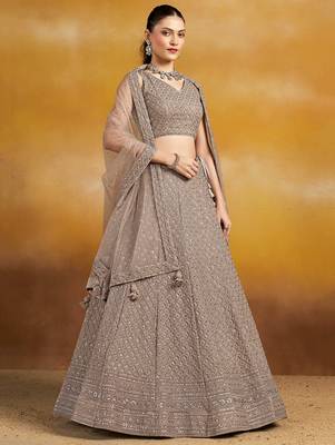 GREY GEORGETTE SEQUINS THREAD EMBROIDERED LEHENGA CHOLI 6