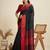 Black silk blend saree with temple border and striped thread pallu
